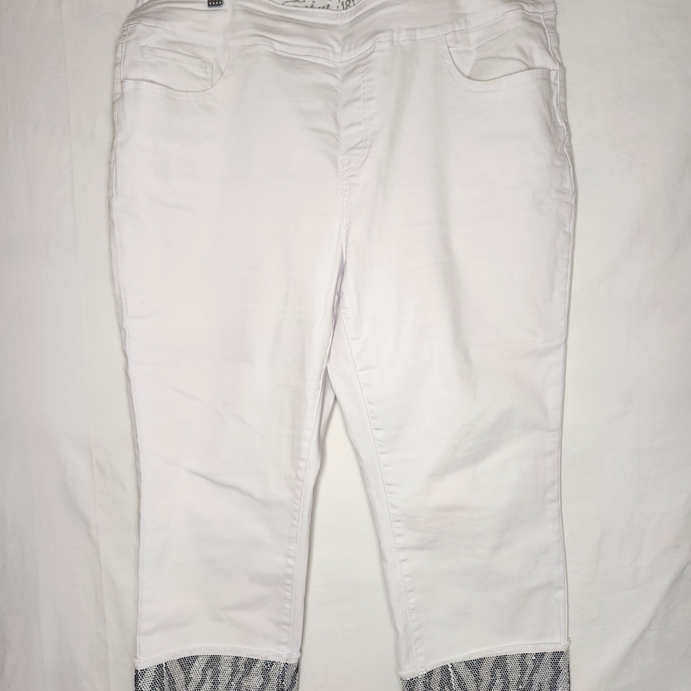 Ethyl White Cropped Jeans with ZEBRA Patterned Cuffs‎ Bling